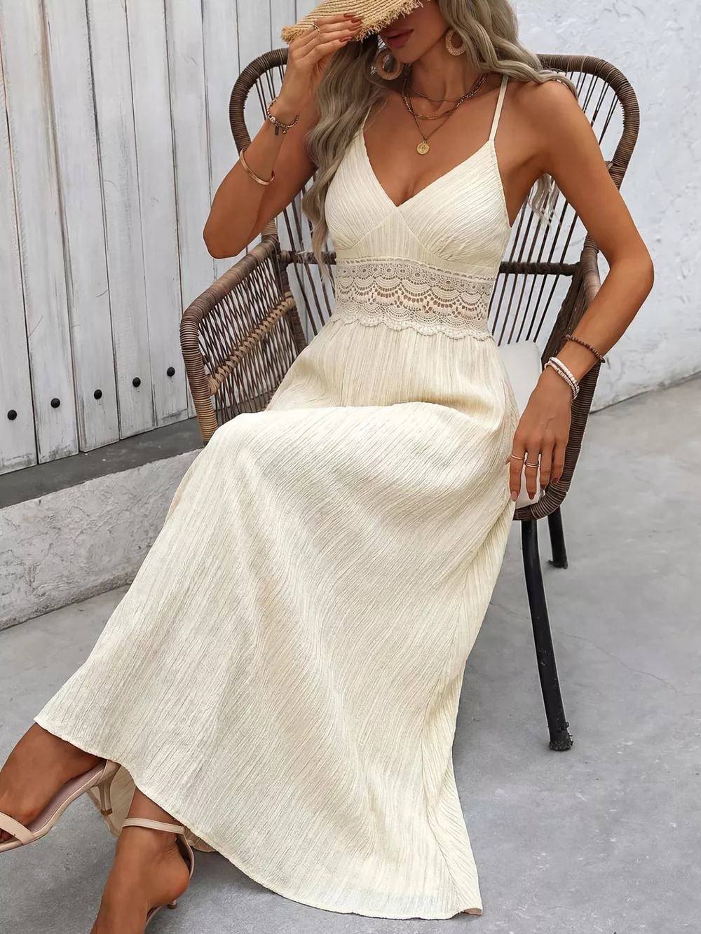Lace Trim V-Neck Maxi Dress, image 3