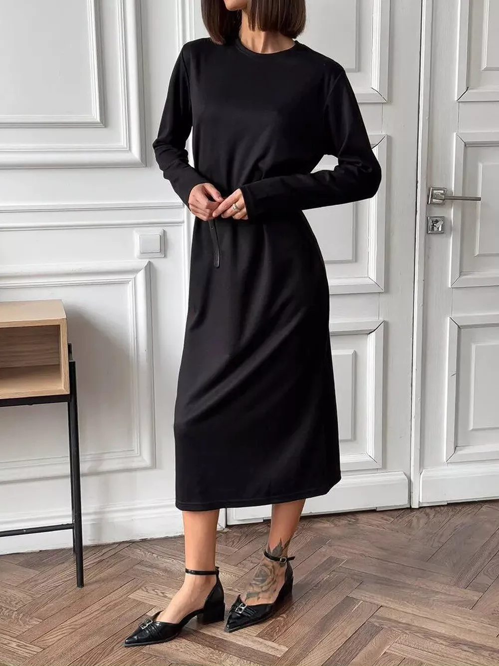 Round Neck Long-Sleeve Midi Dress, image 16