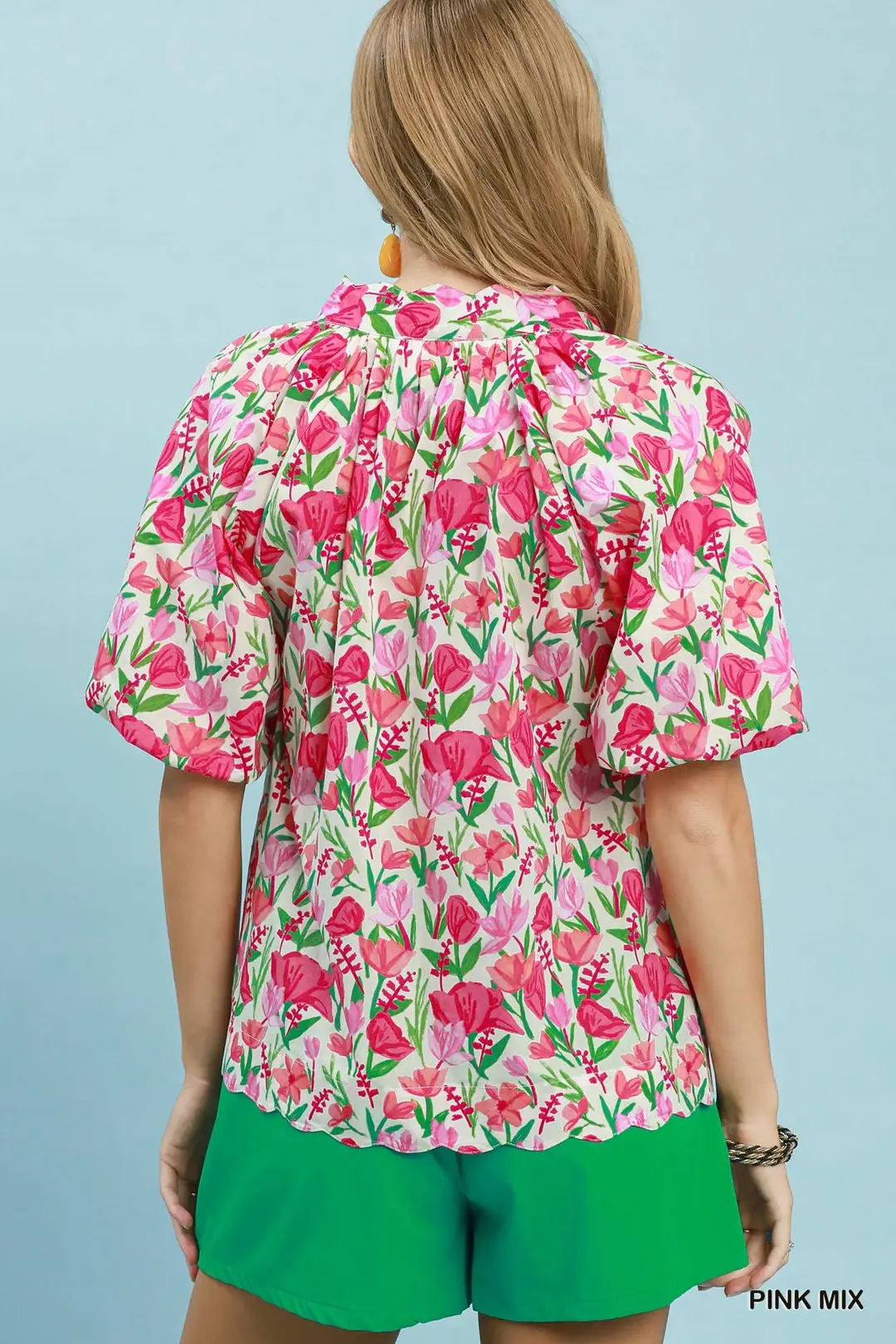 Floral Puff Sleeve Blouse with Scalloped Details, image 3