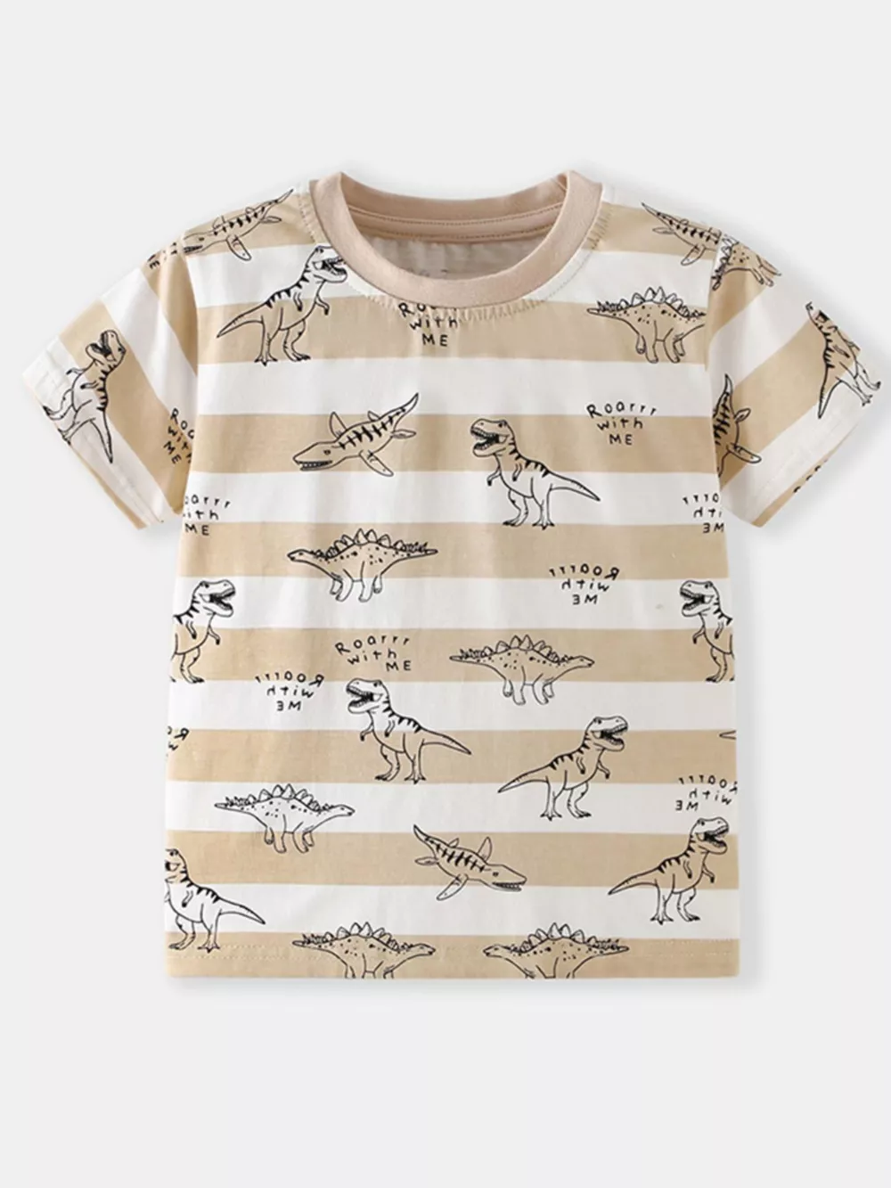 Children's Dinosaur Print Striped Crew Neck T-Shirt, image 2