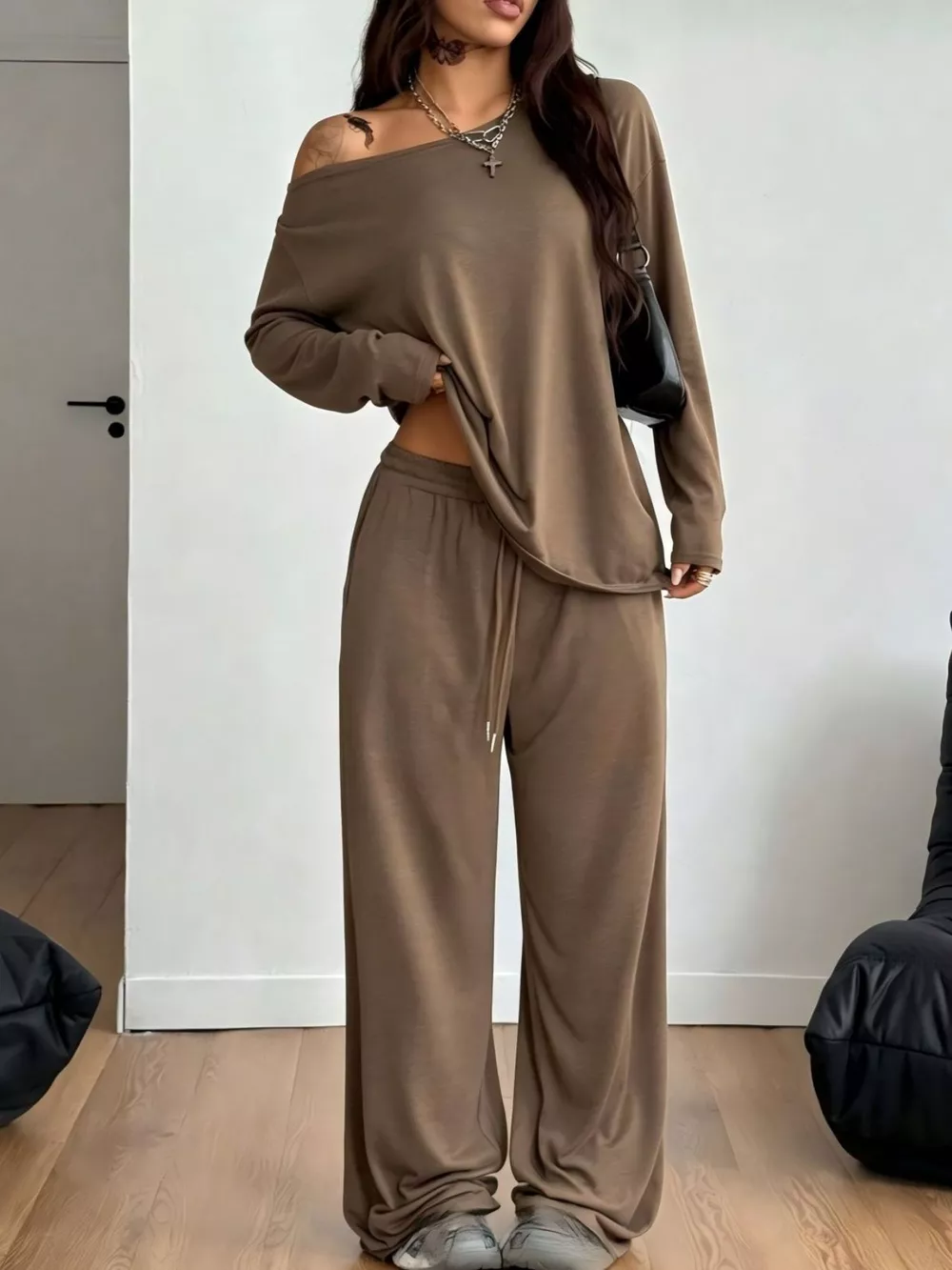 Full Size One-Shoulder Top and Drawstring Pants Set Plus Size, image 21
