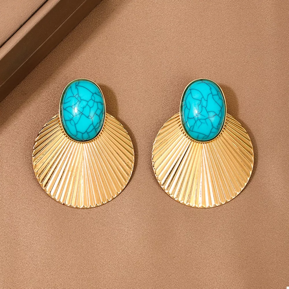Turquoise Stone Fan Drop Earrings, image 6