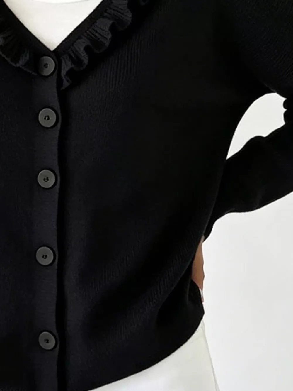 Ruffled Neckline Button-Up Cardigan, image 21
