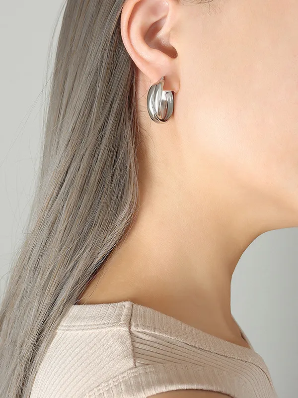 18K Gold-Plated Titanium Steel Huggie Earrings, image 4