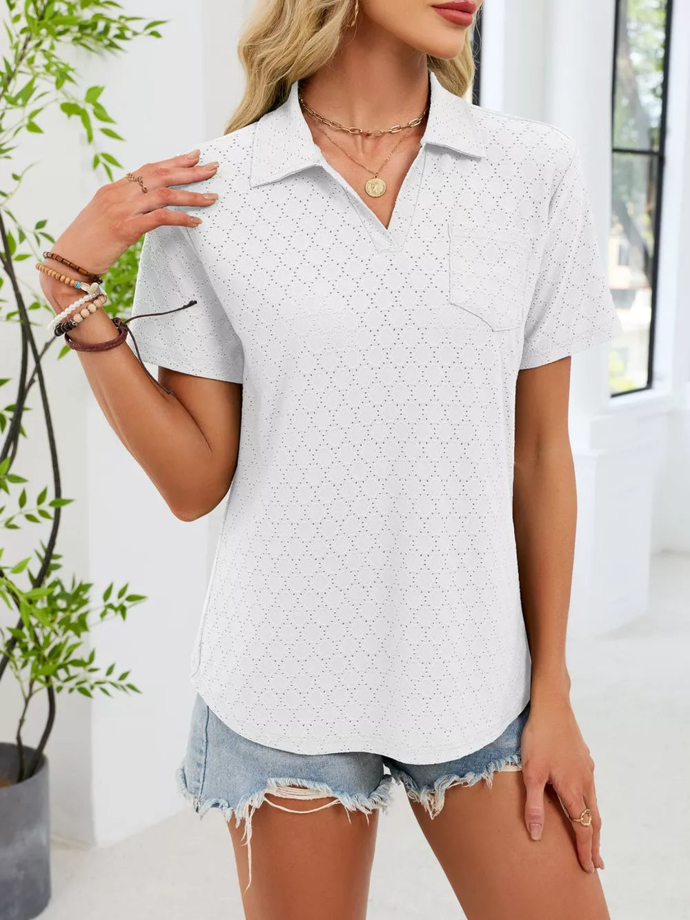 Eyelet Short Sleeve Blouse, image 24