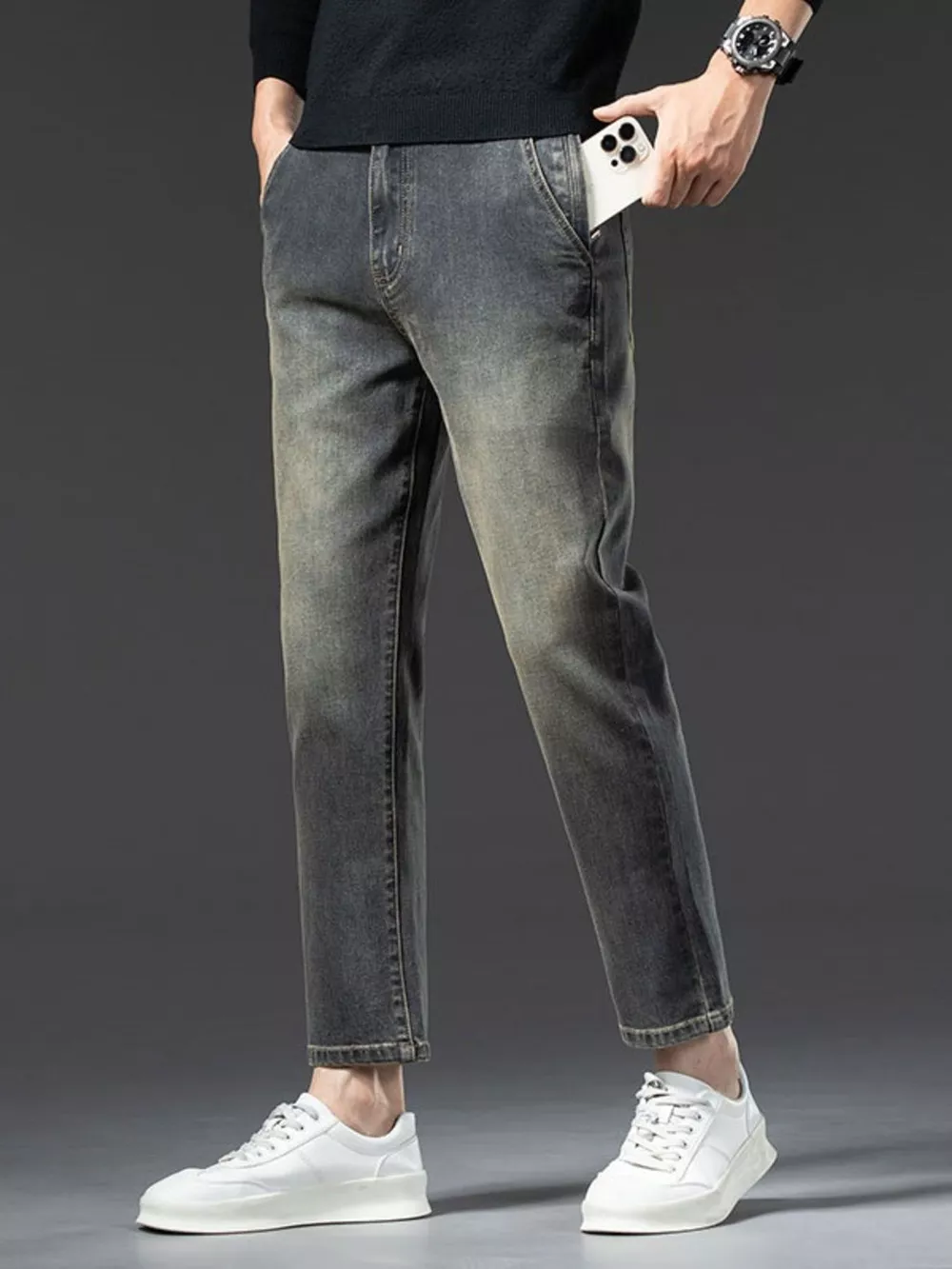 Men's Straight Leg Vintage Wash Jeans, image 2