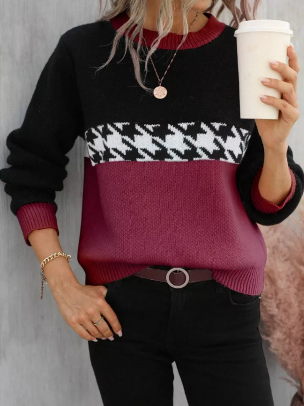 Color Block Houndstooth Sweater, image 11