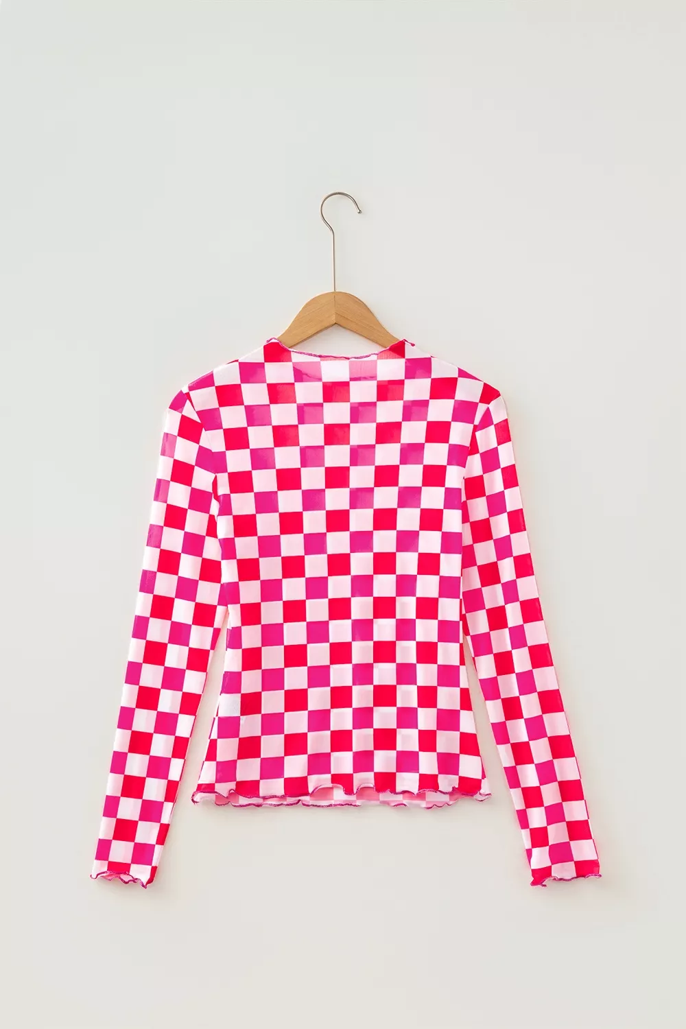 Plaid Heart Mesh Sheer Long Sleeve High Neck Top, image 5