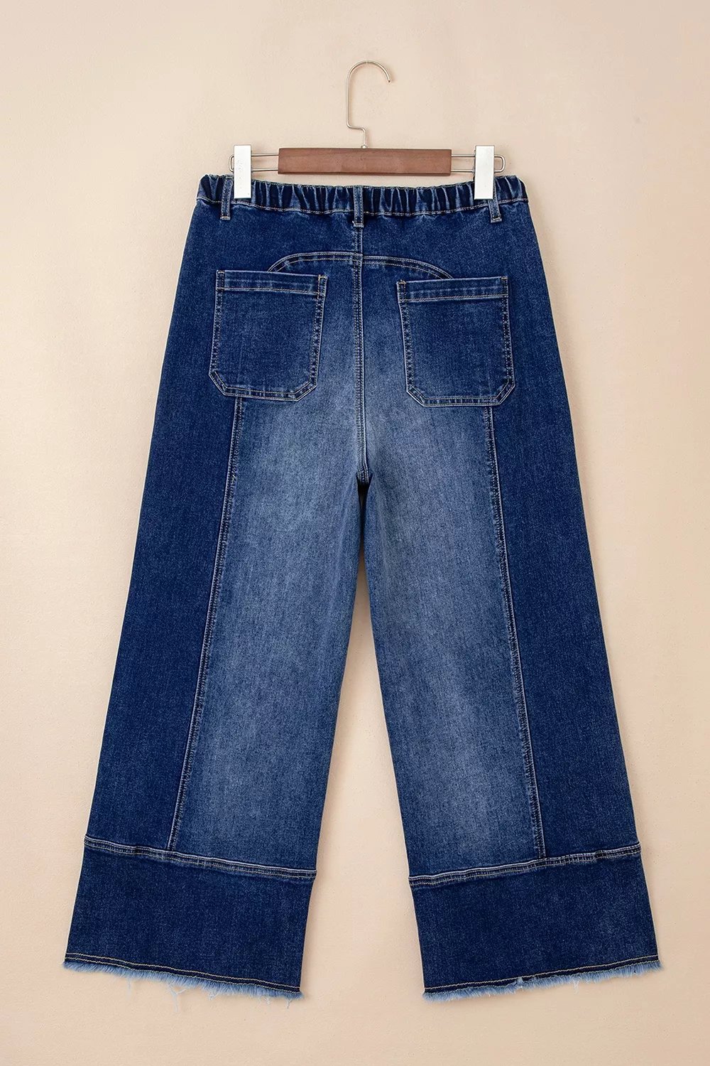 Drawstring Seam Detail Raw Hem Wide Leg Denim Pants, image 9