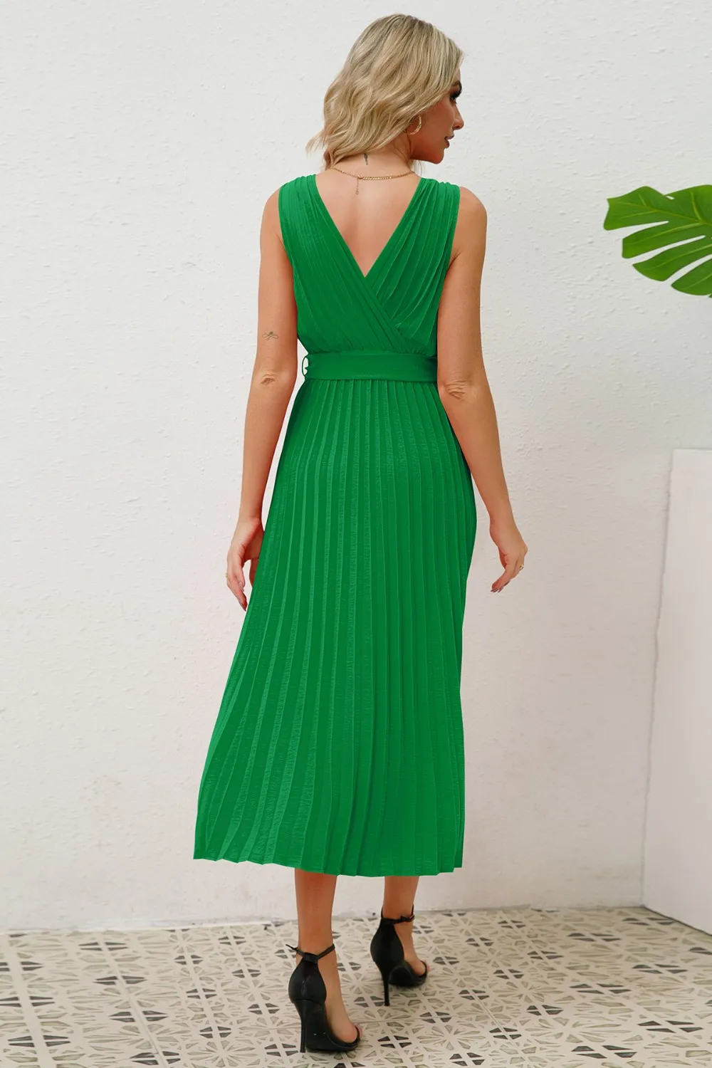Surplice Sleeveless Midi Pleated Dress, image 12