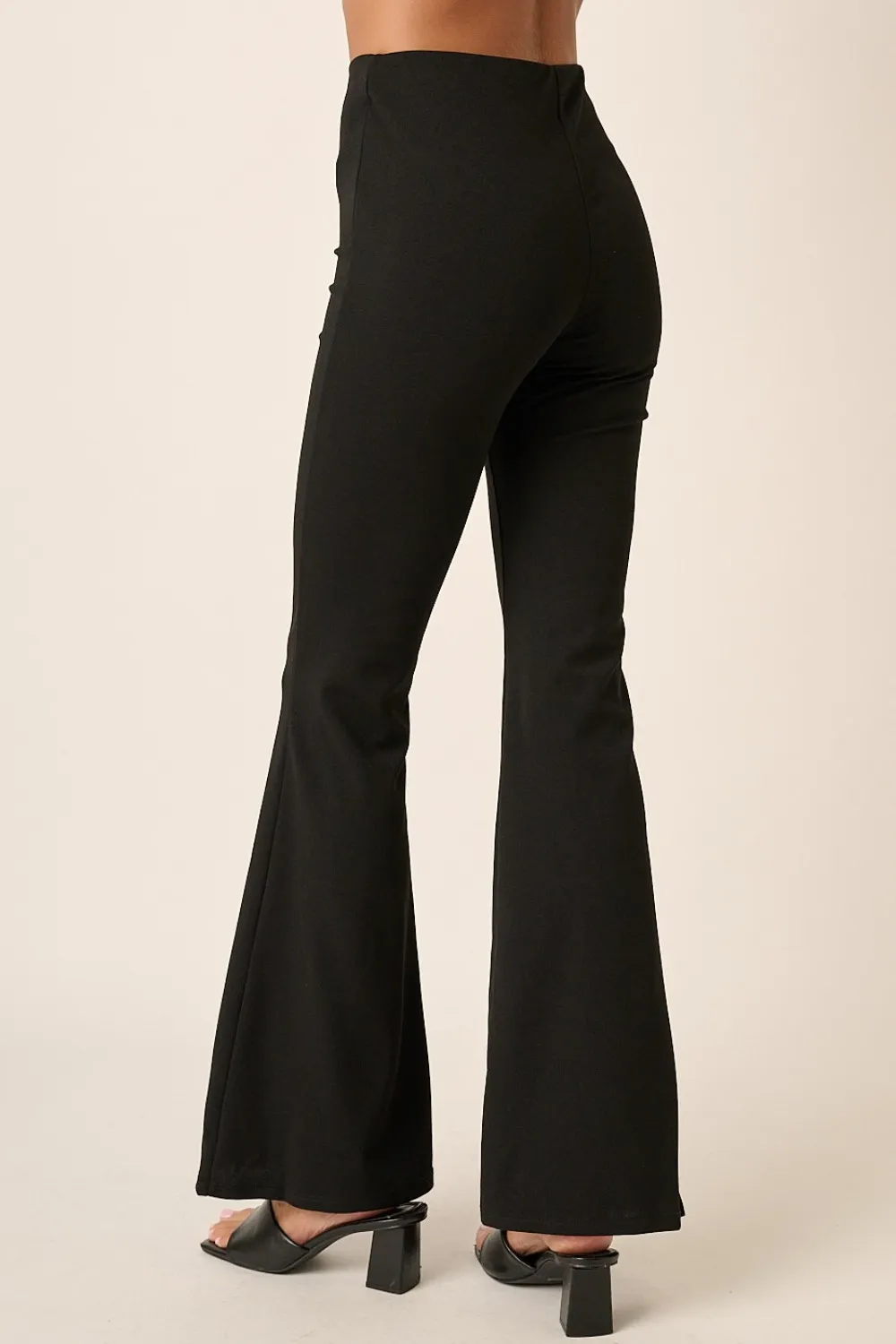Crepe Knit Elastic Waist Flare Leg Pants, image 2