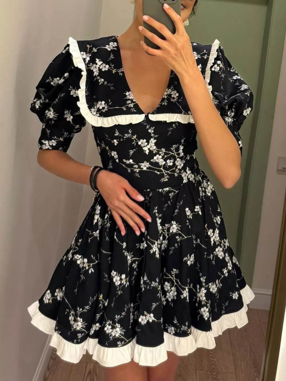 Floral Print Puff Sleeve Mini Dress, image 3