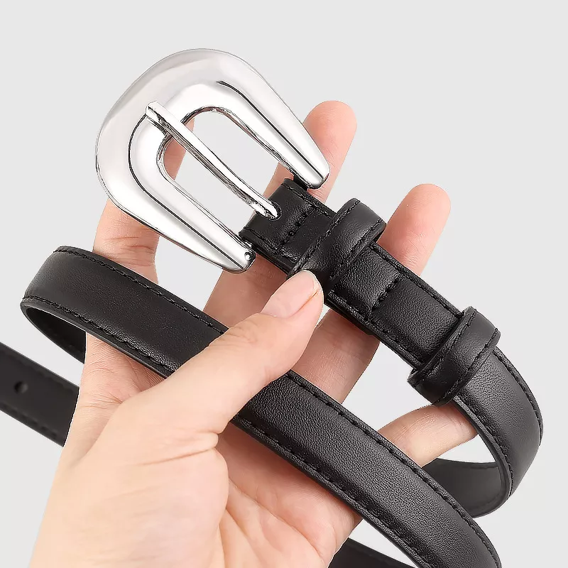 Leather Belt with Silver Buckle, image 3