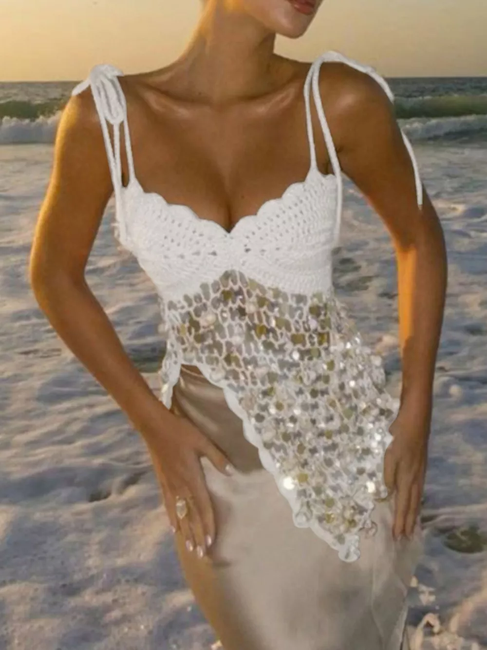 Sequin Crochet Knit Cami, image 6