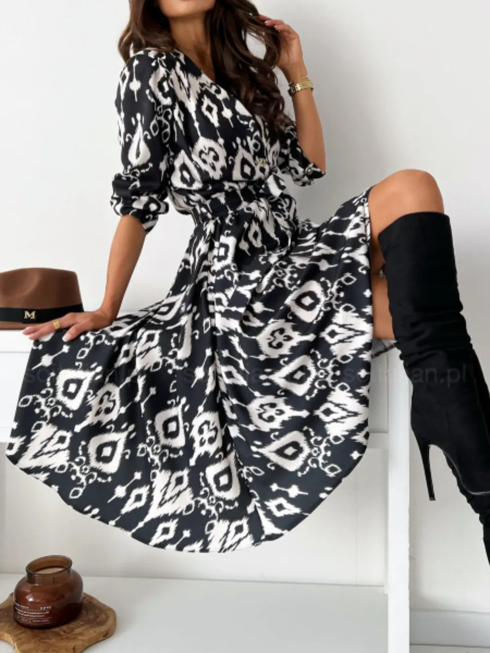 Printed Tie Waist Midi Dress, image 25