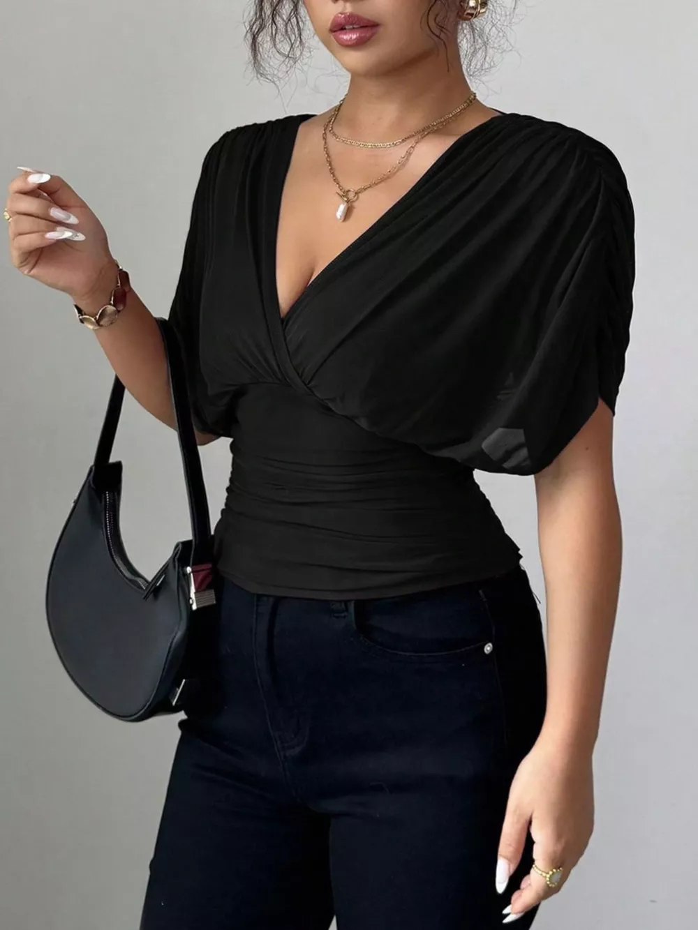 Ruched Surplice Short Sleeve Top, image 16