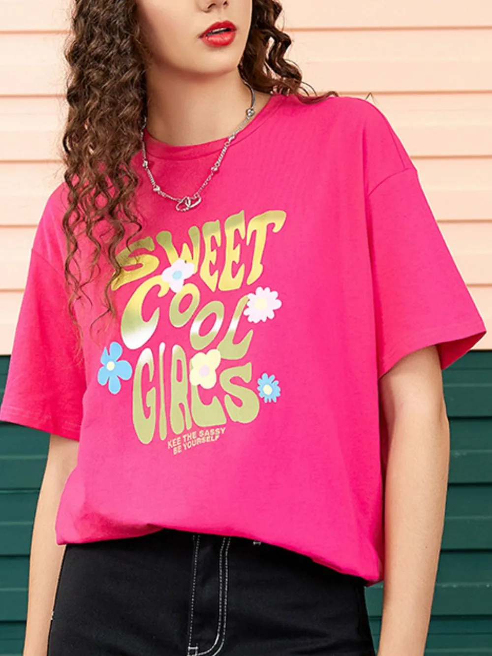 Letter Graphic Round Neck Half Sleeve T-Shirt, image 6