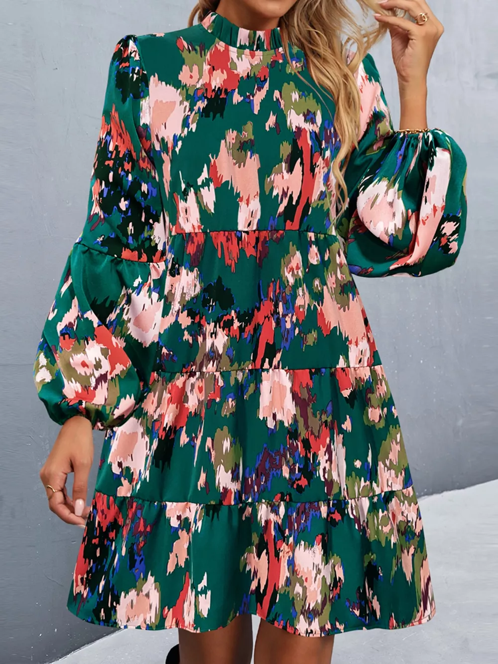 Printed Balloon Sleeve Mini Dress, image 20