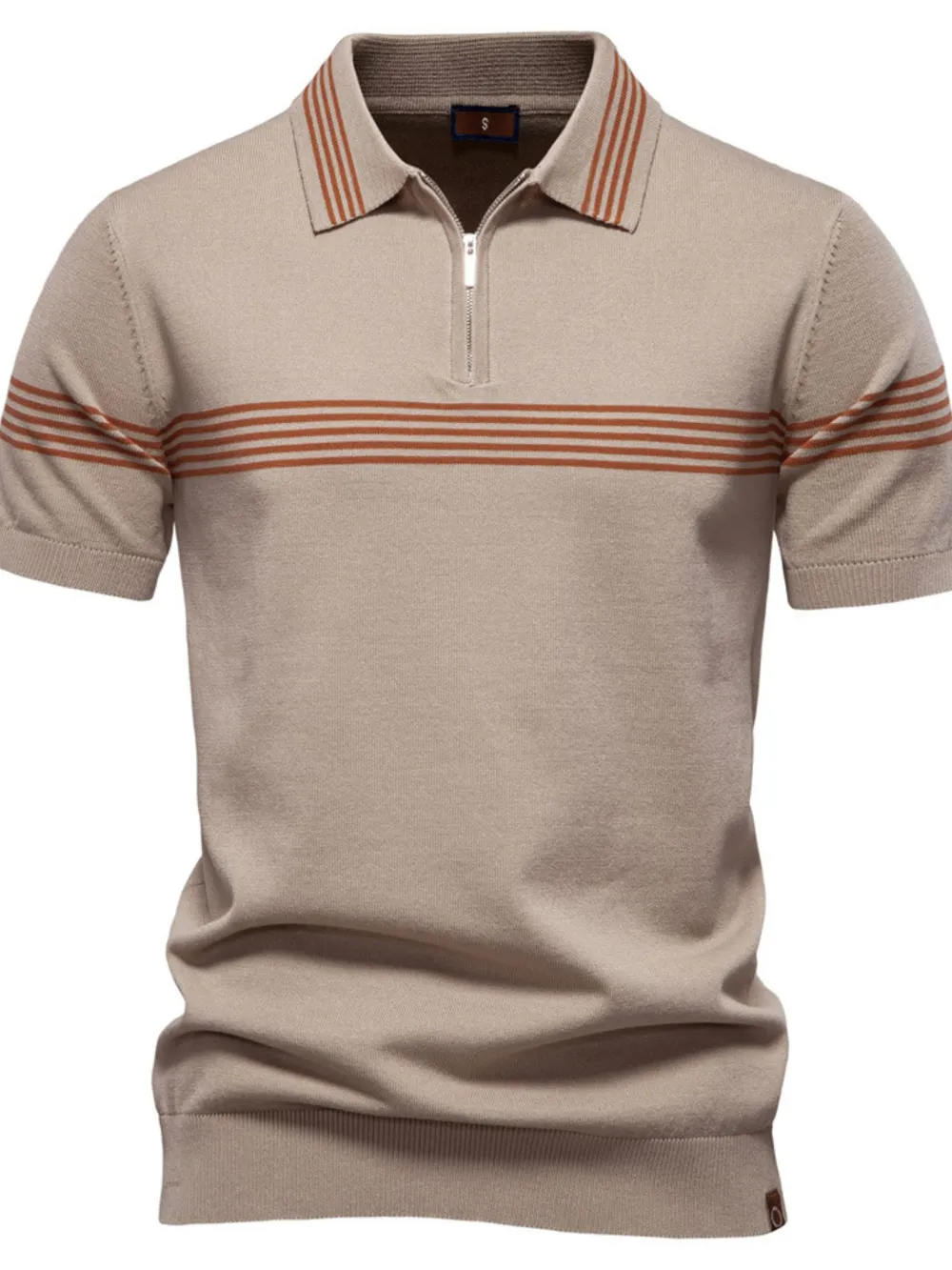 Men's Classic Striped Zip Collar Polo Shirt, image 7