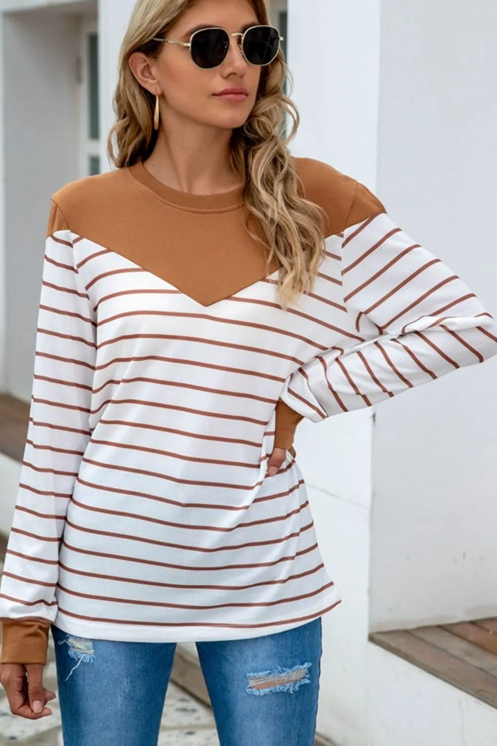 Striped Round Neck Long Sleeve T-Shirt, image 8