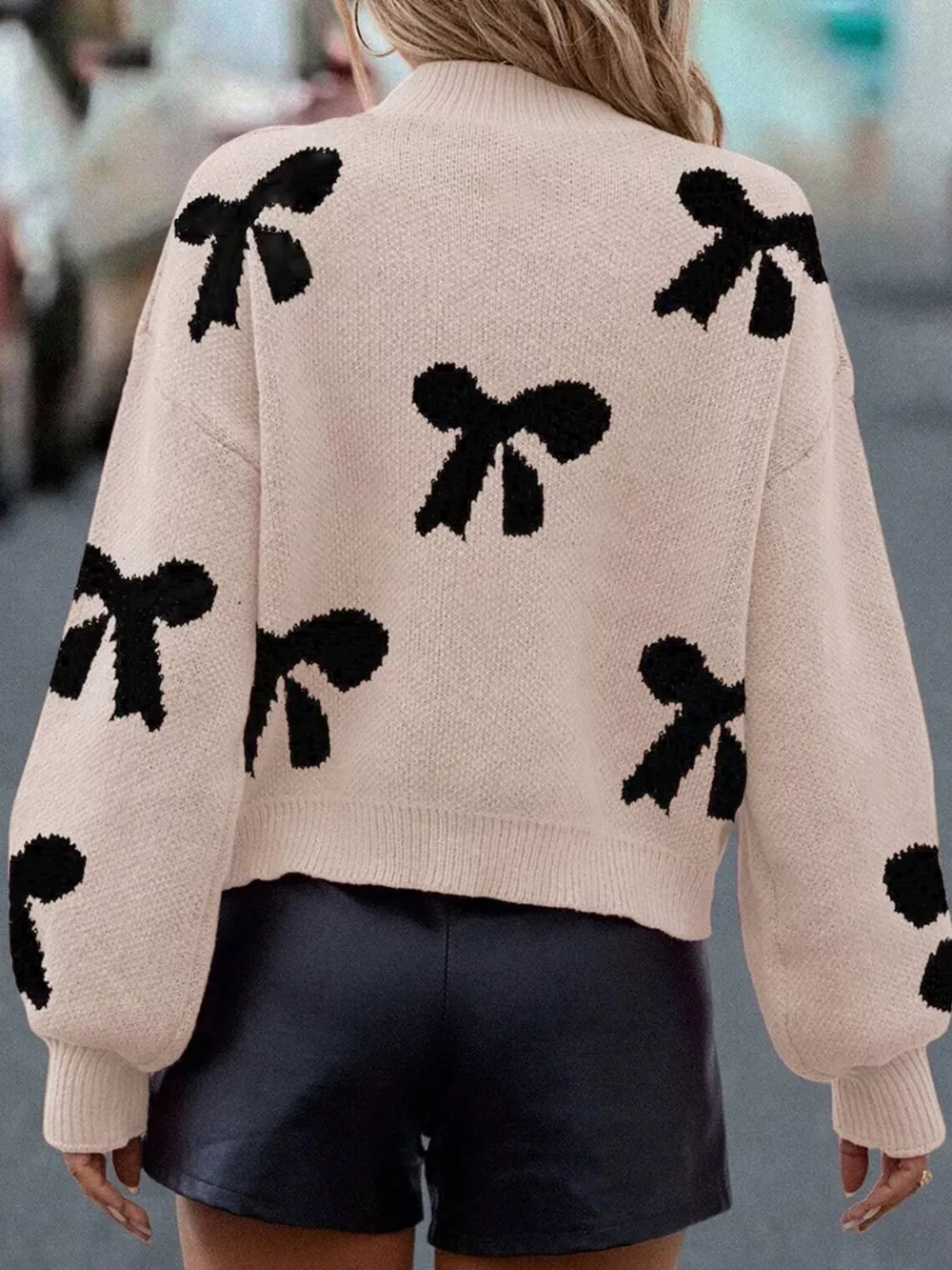 Pearl Embellished Bow Pattern Loose Sweater, image 3