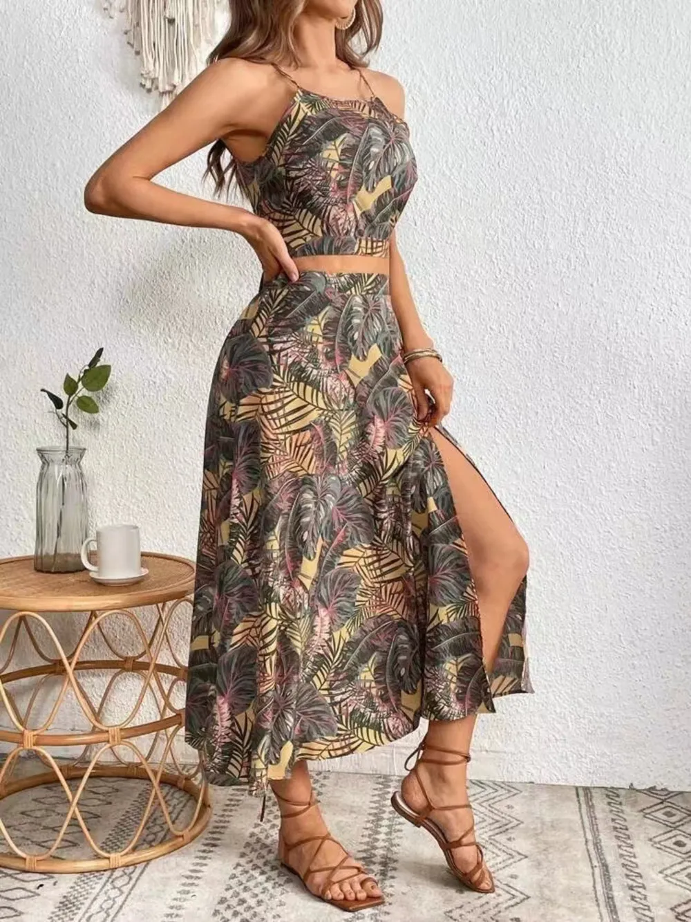 Printed Cami and Slit Skirt Set, image 10
