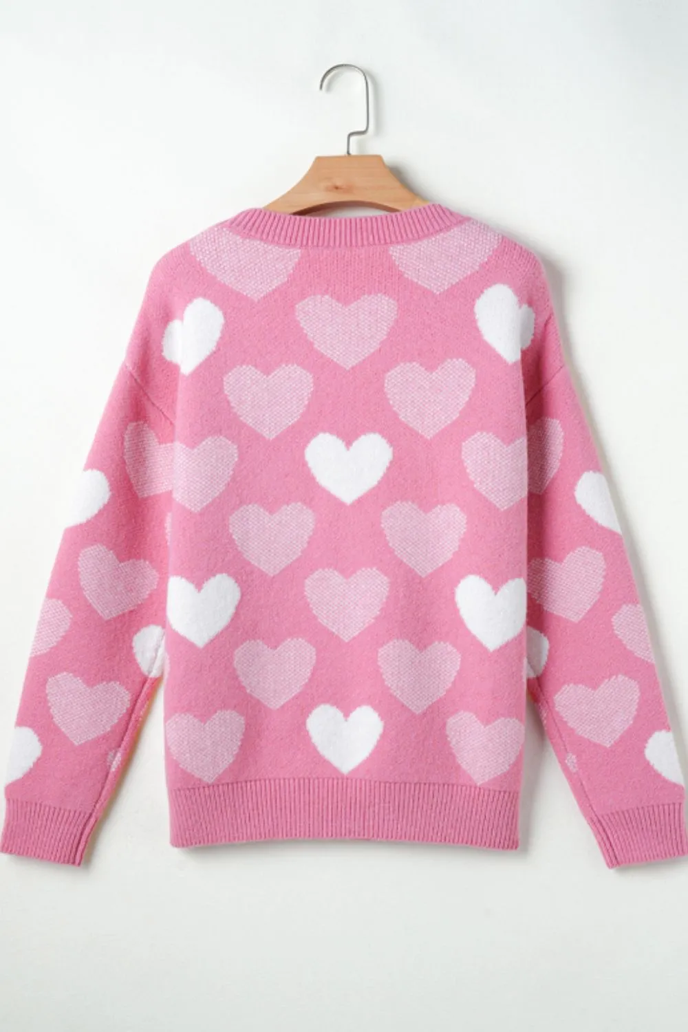 Pearl Trim Heart Round Neck Long Sleeve Sweater, image 7