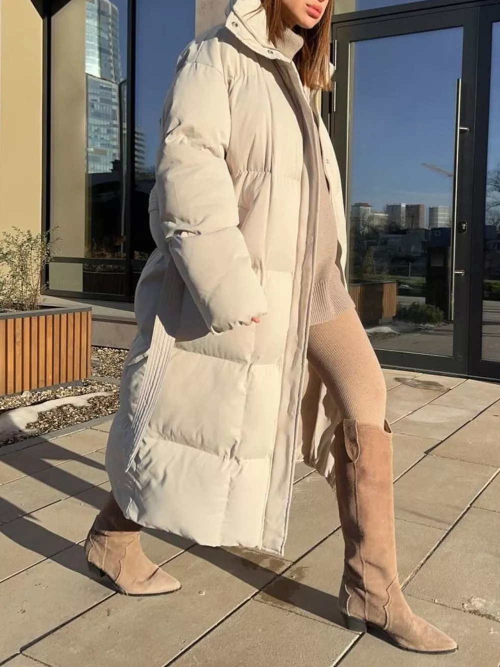 Longline Padded Winter Coat with Belted, image 2