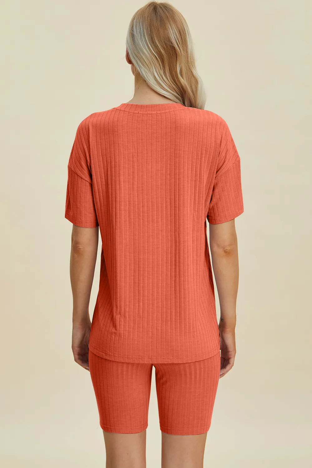 Full Size Ribbed V-Neck Short Sleeve Top and Shorts Set, image 33