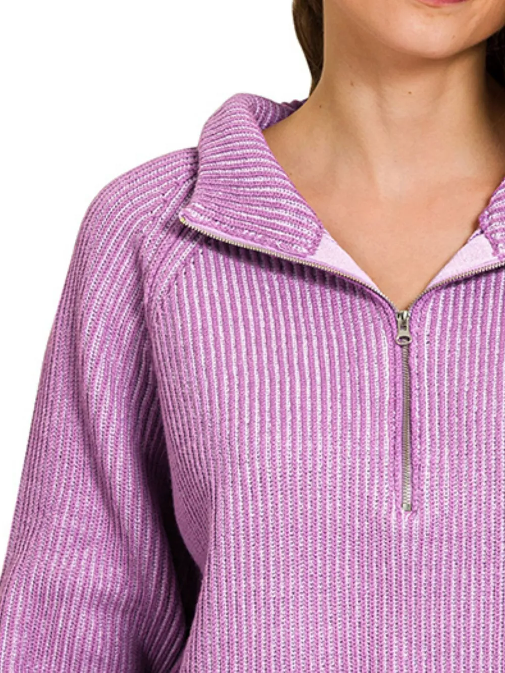 Ribbed Two Tone Half Zip Sweater, image 3