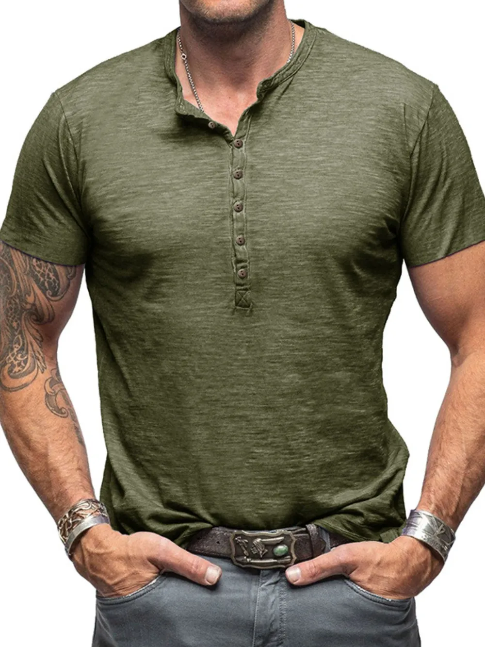 Men's Casual Henley Short Sleeve Button Top, image 11