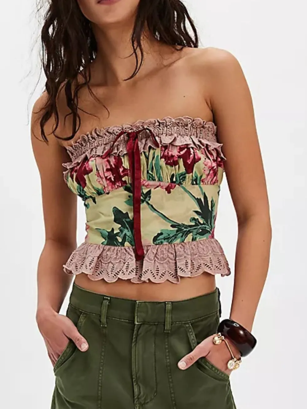 Floral Print Lace Trim Tube Top, image 8