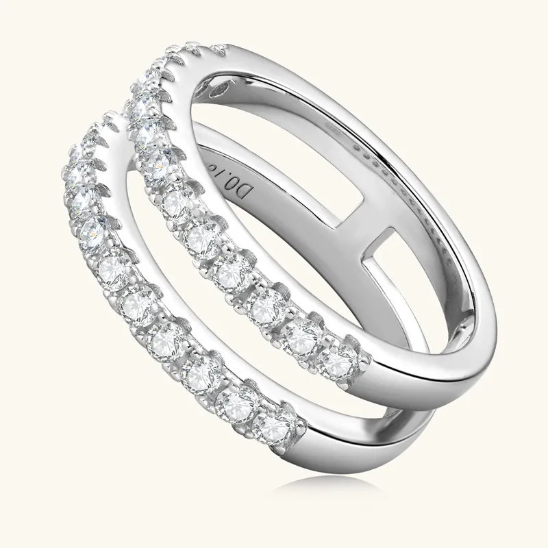 925 Sterling Silver Moissanite Double Layered Ring, image 5
