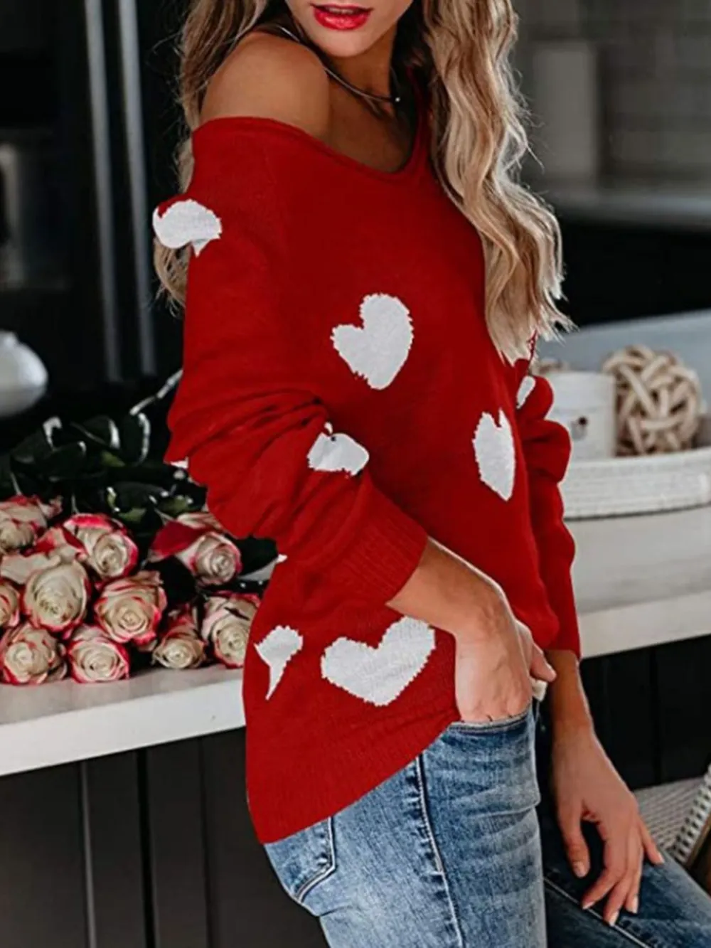 Heart Scoop Neck Long Sleeve Sweater, image 15