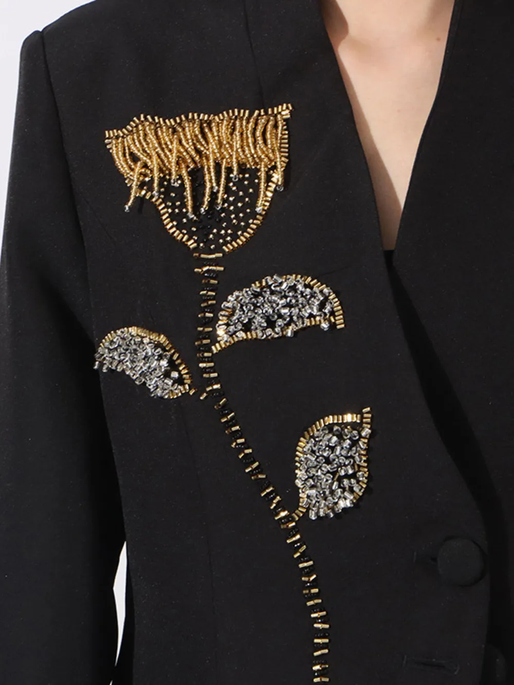 Flower Button Front Long Sleeve Blazer, image 2