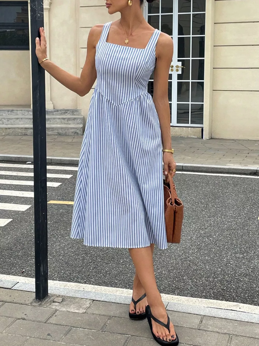 Striped Square Neck Midi Dress, image 18