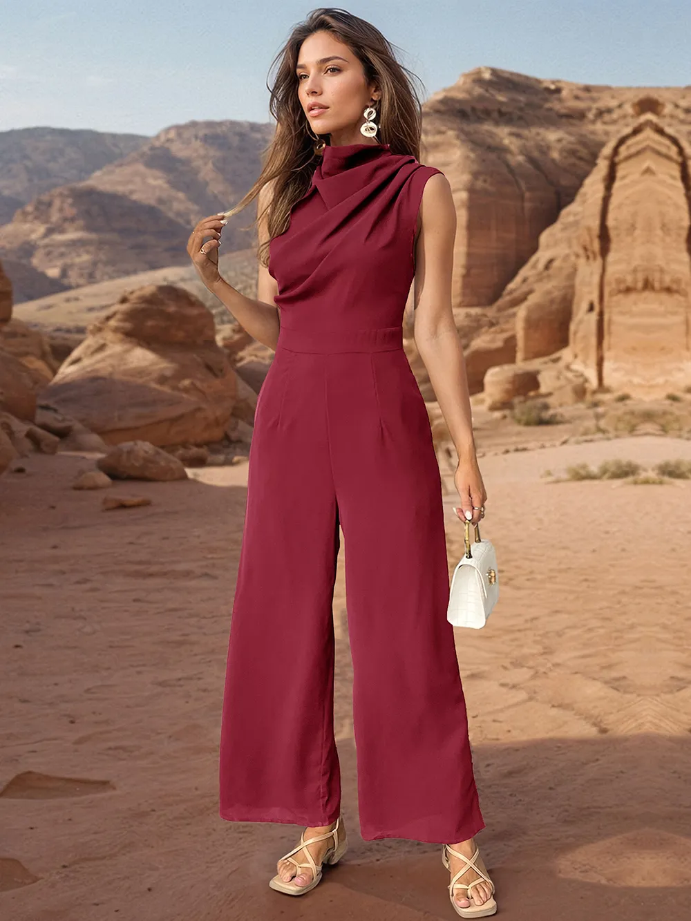 Ruched Mock Neck Sleeveless Jumpsuit, image 9