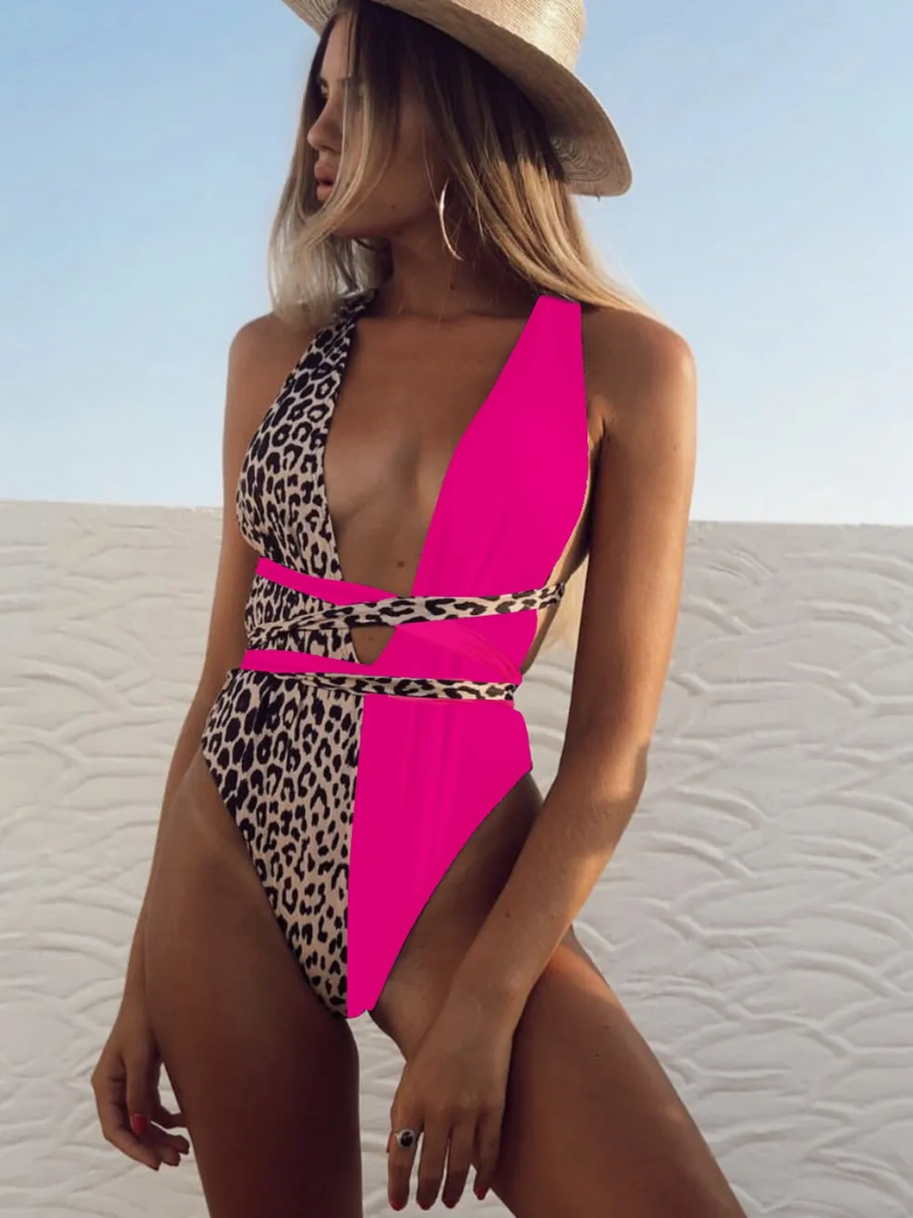 Tied Leopard Plunge One-Piece Swimwear, image 15