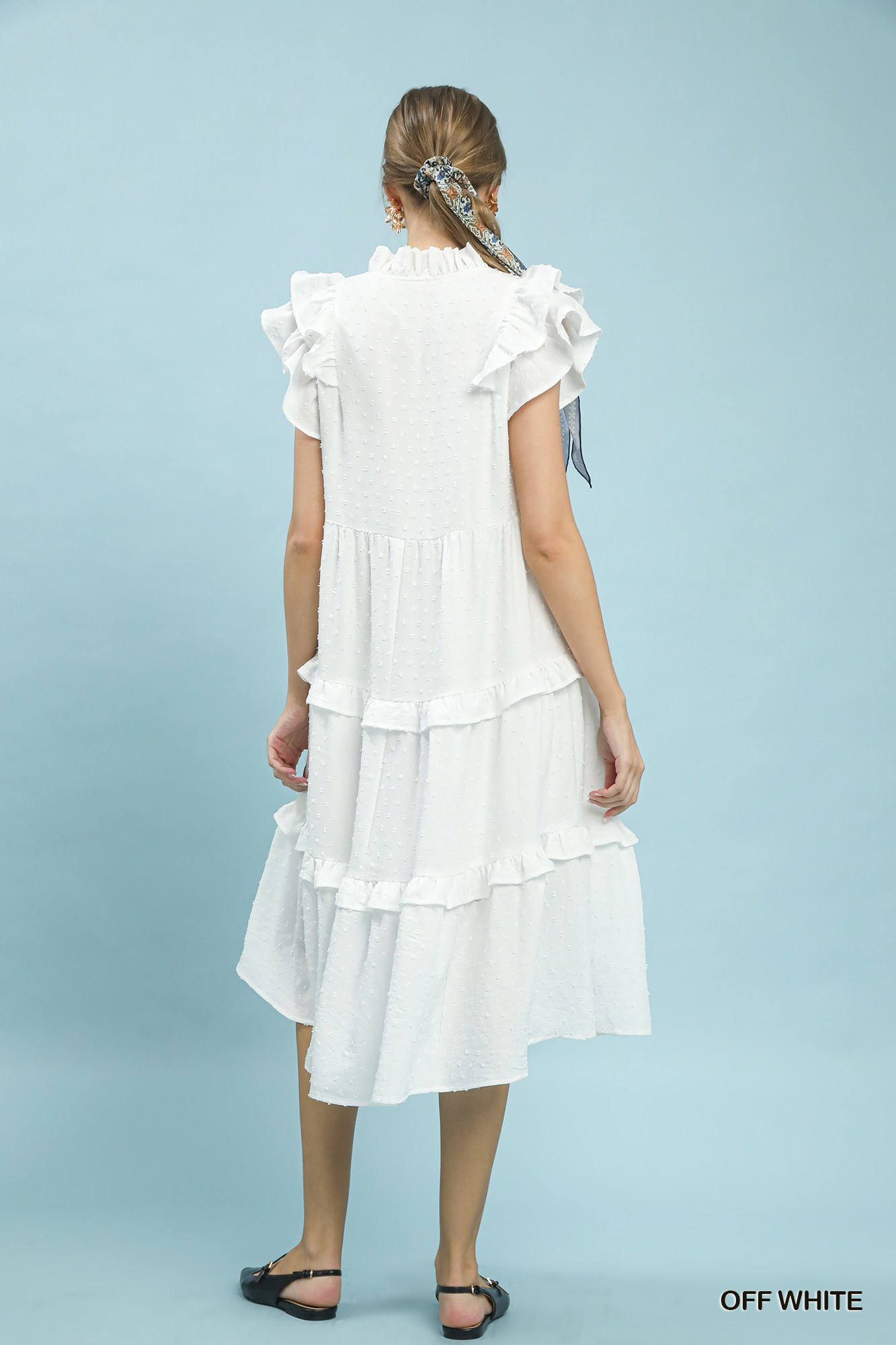 Textured Ruffle Sleeve Tiered Midi Dress, image 3