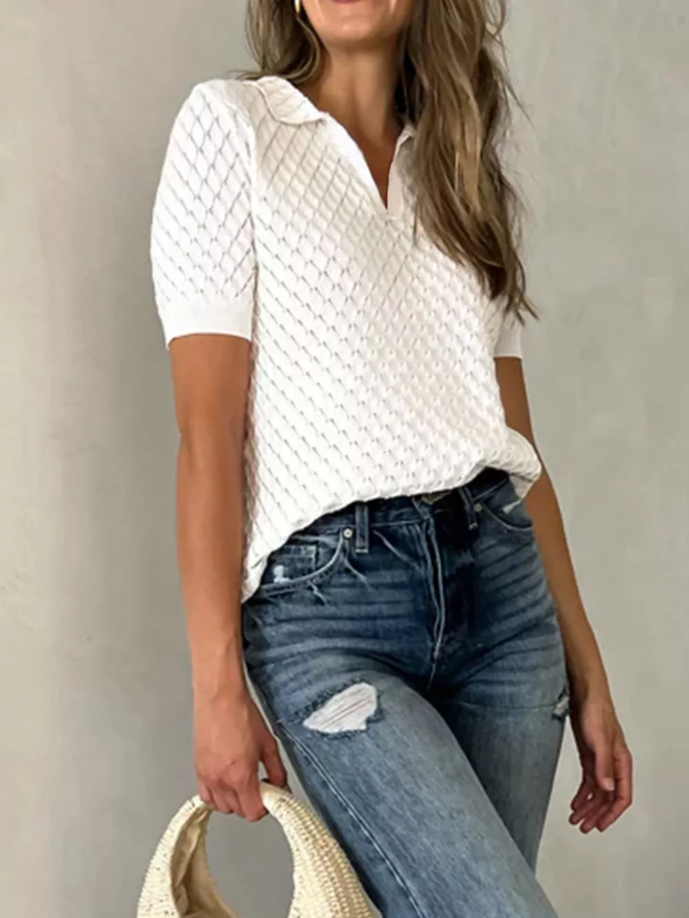 Textured Short Sleeve Knit Top, image 6