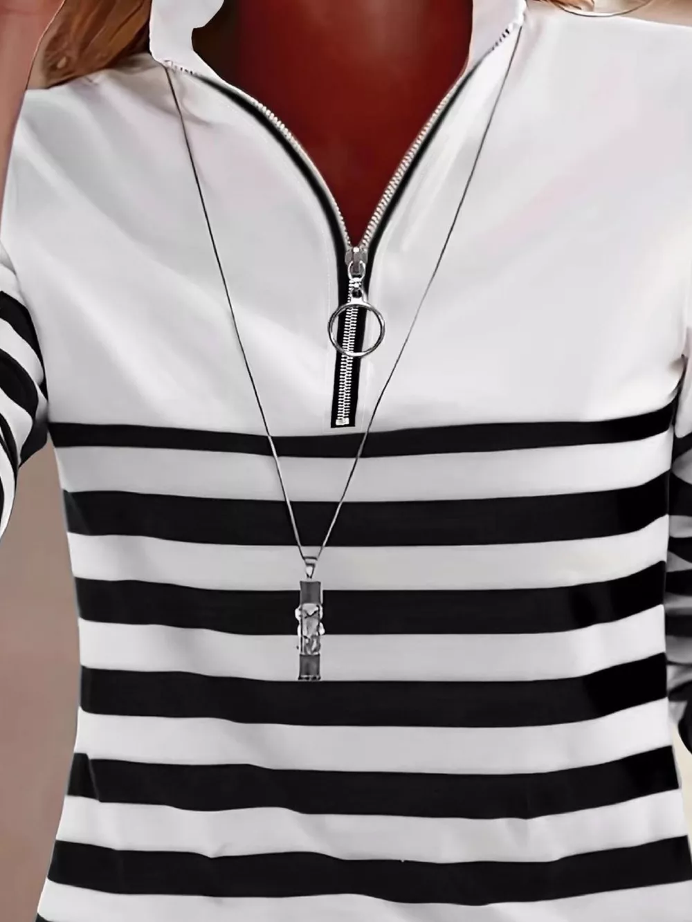 Quarter-Zip Striped Long Sleeve T-Shirt, image 2
