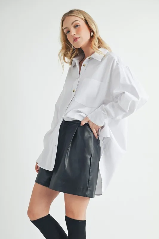 High-Low Collared Neck Drop Shoulder Shirt, image 6
