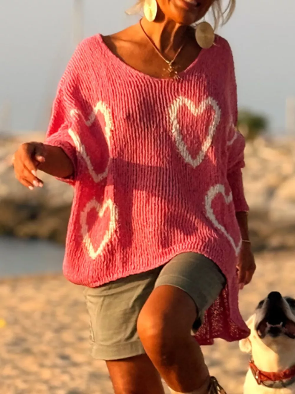 Heart V-Neck Dropped Shoulder Sweater, image 19