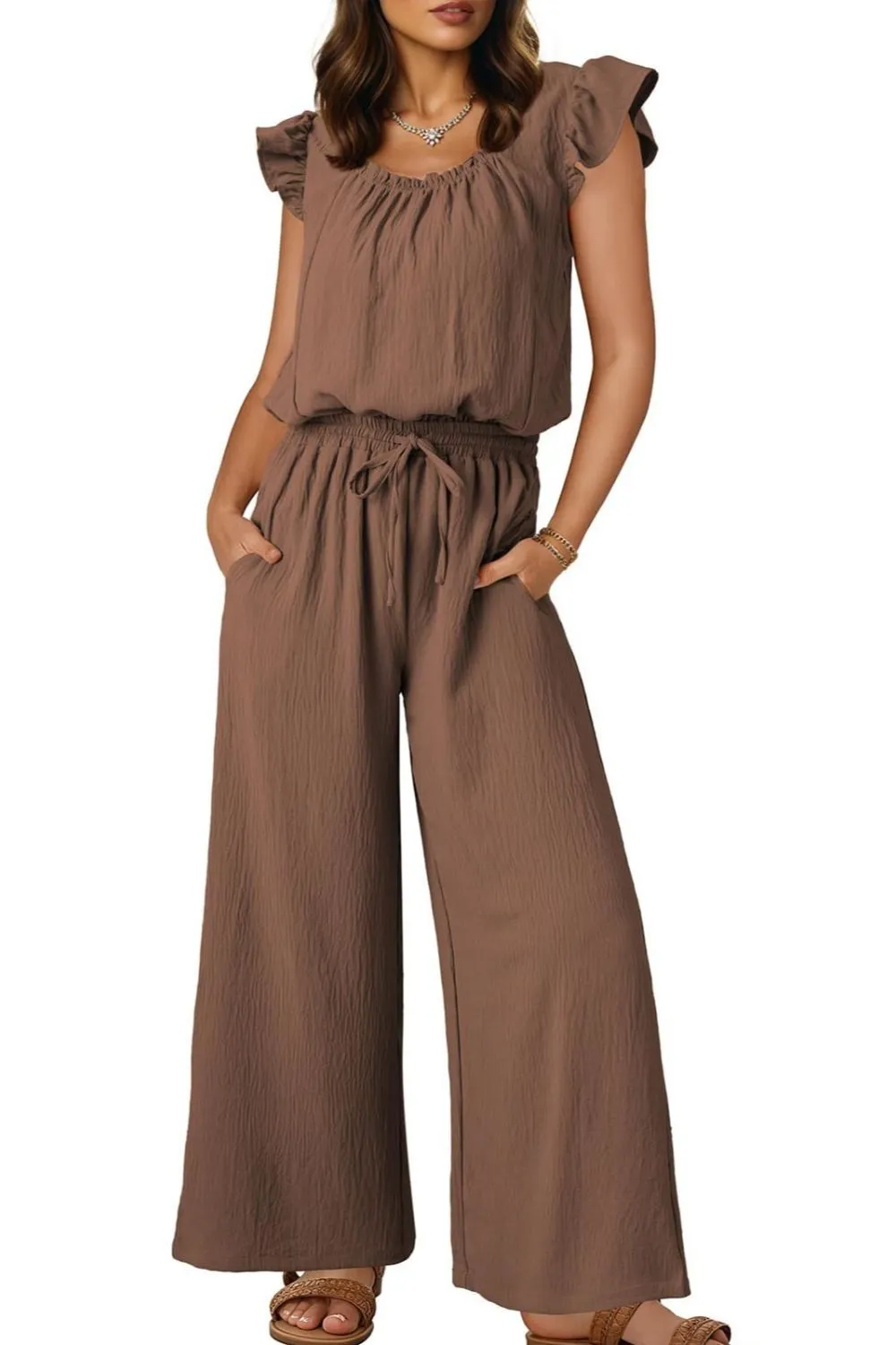 Ruffled Cap Sleeve Wide Leg Jumpsuit, image 27