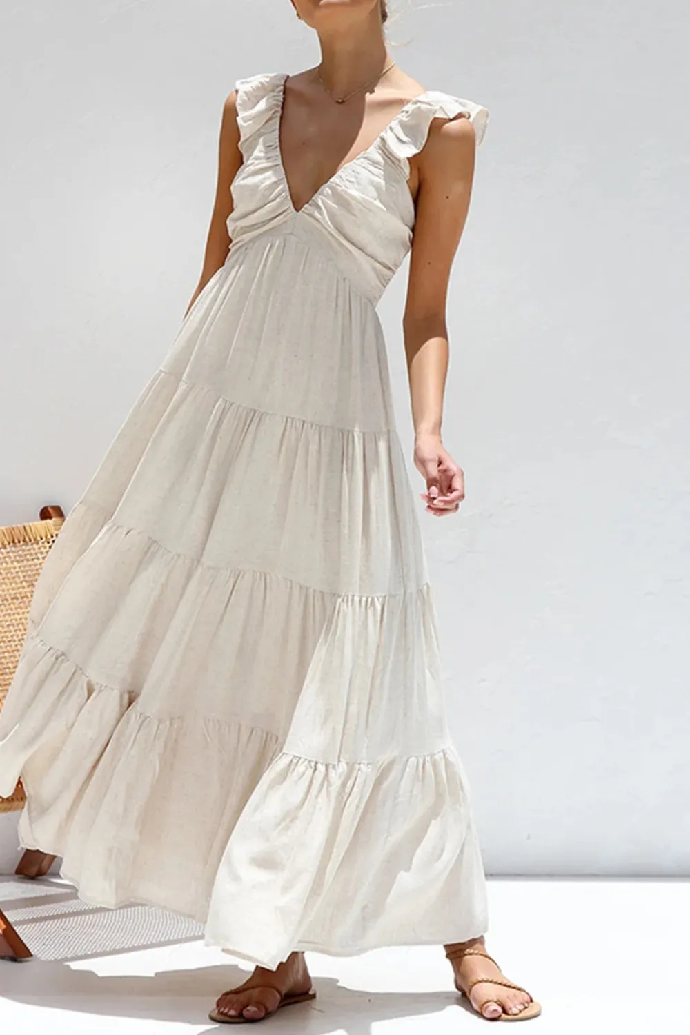 Ruffled V-Neck Tiered Dress, image 12