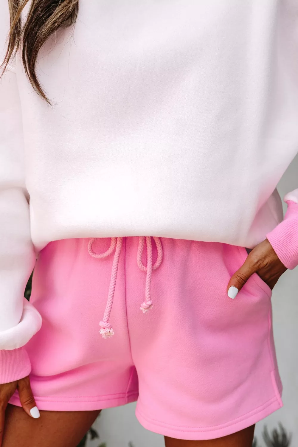 Color Block Sweatshirt and Elastic Waist Shorts Set, image 13