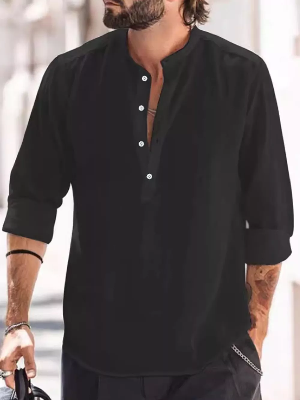 Men's Full Size Button Detail Long Sleeve Shirt Plus Size, image 2