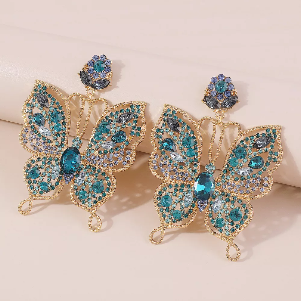 Butterfly Rhinestone Dangle Earrings, image 5