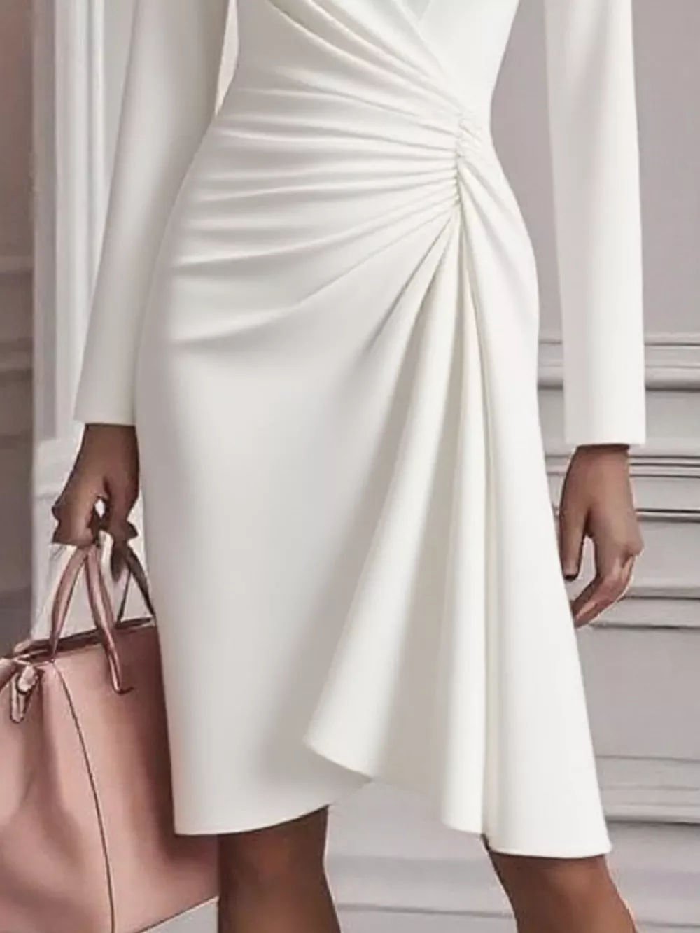 Ruched Surplice Long Sleeve Dress, image 11