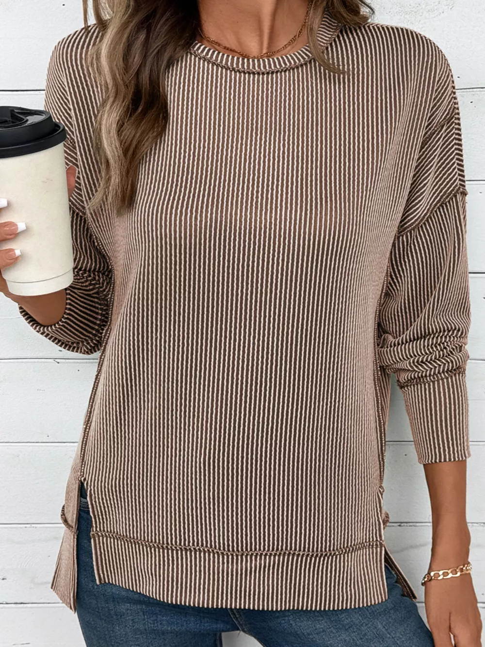Side Slit Round Neck Sweatshirt, image 28